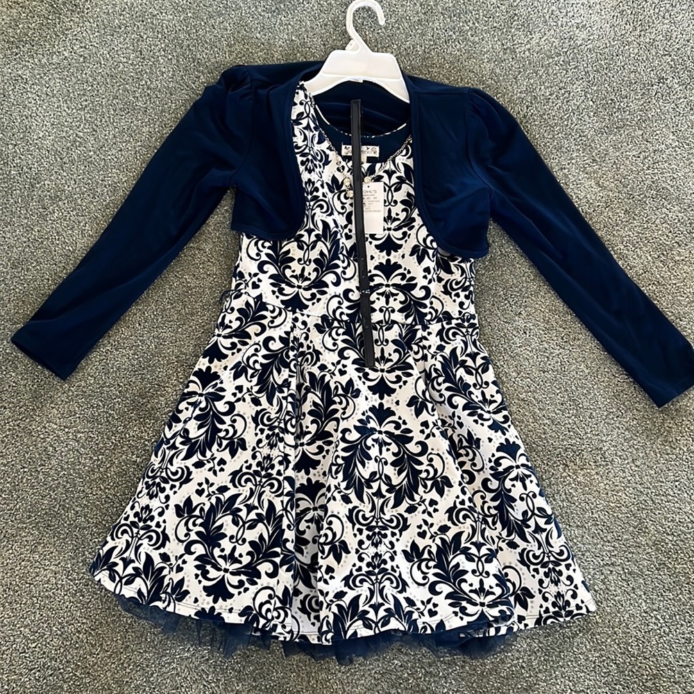 Girls navy blue and white formal dress